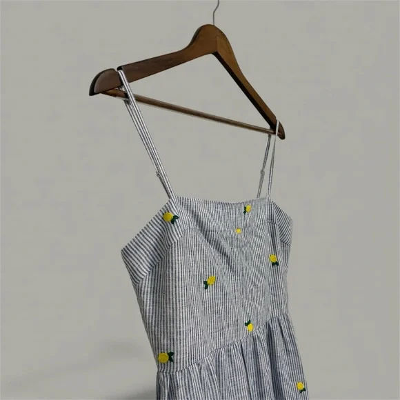 LARGE Calypso St. Barth Linen Blend Striped with Lemons Sleeveless Casual Dress - Picture 3 of 6
